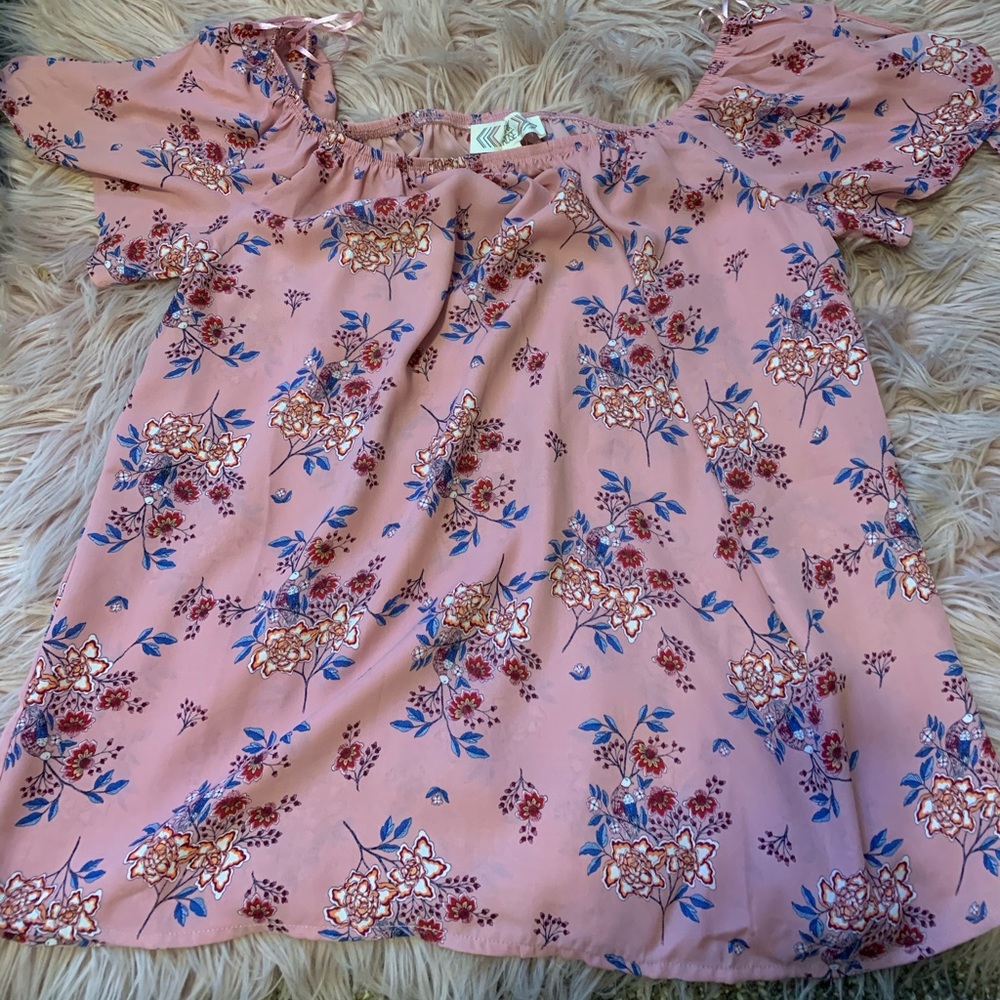 Pink Rose Floral and Pink Off the Shoulder Top